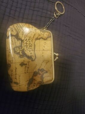 Patricia Nash Vintage Map Print Coin Purse Keychain in Tan and Brown